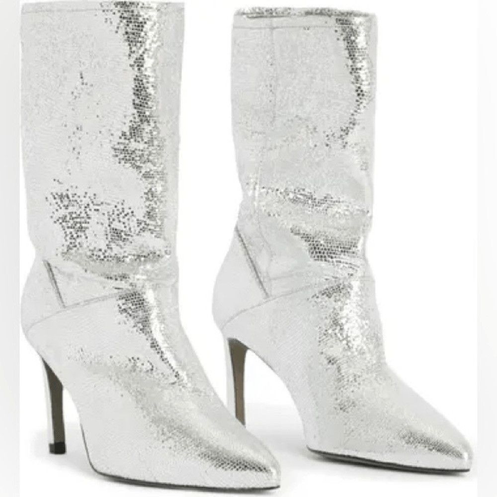NEW! NWT ALL SAINTS Orlana Womens Metallic Pointed Toe Mid-Calf Boots size 6 - Picture 3 of 13